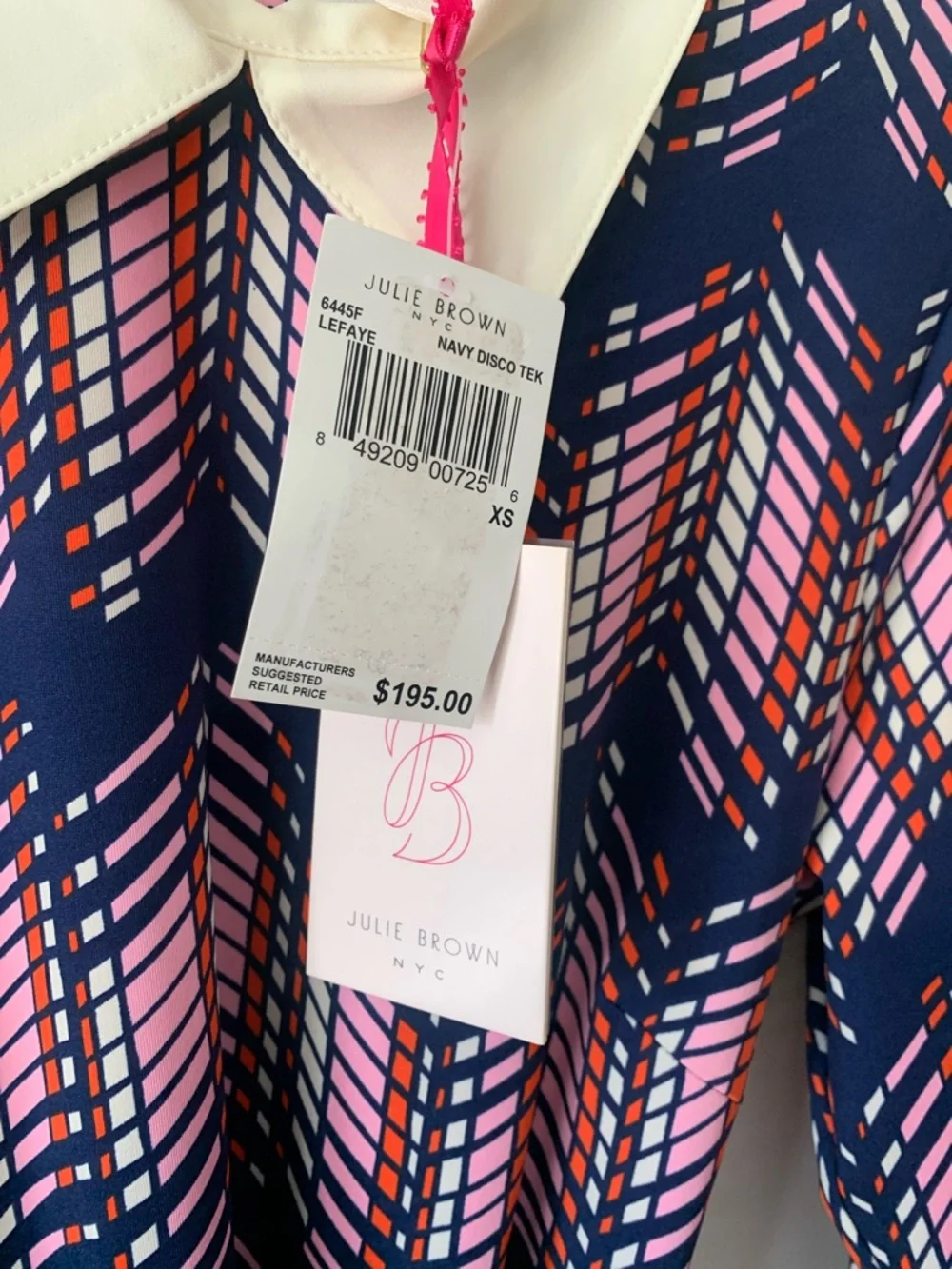 JB by Julie Brown Navy Dress with Pink Chevron Print and White Collar - Picture 3 of 10